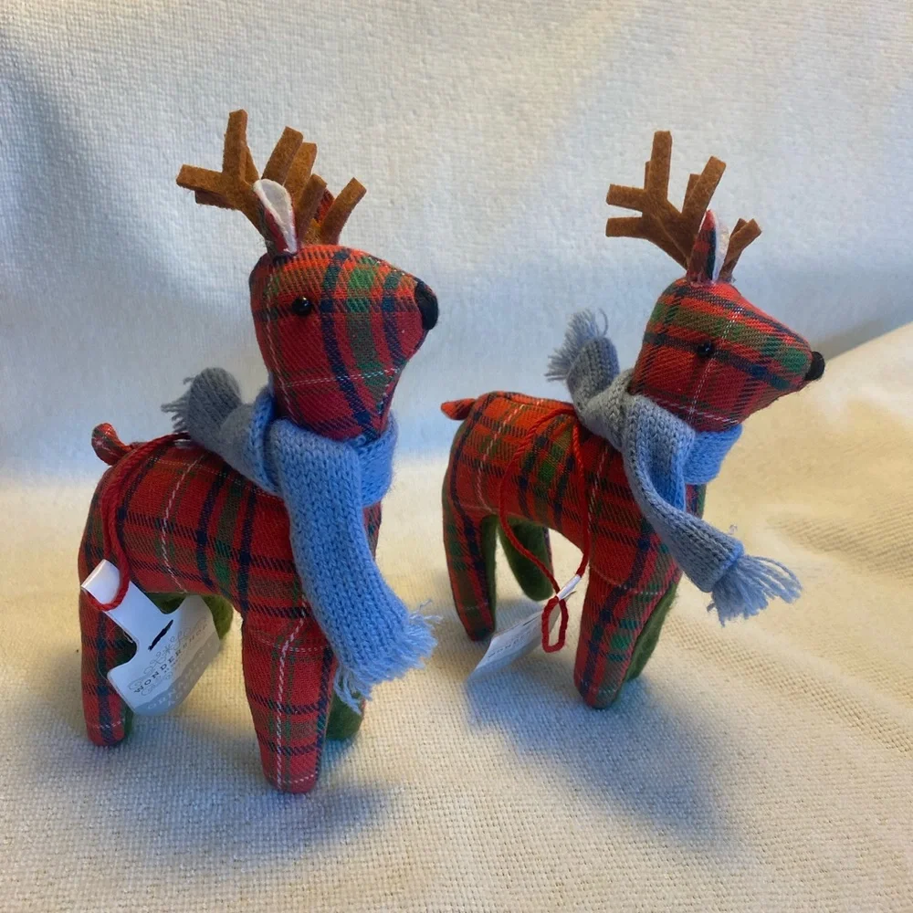 New Target Wondershop Retro 2 Plaid Fabric Reindeer Christmas Ornaments 2023
